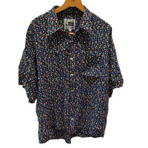 Vintage 80s Kantaros floral colorful confetti button up short-sleeve Shirt XL